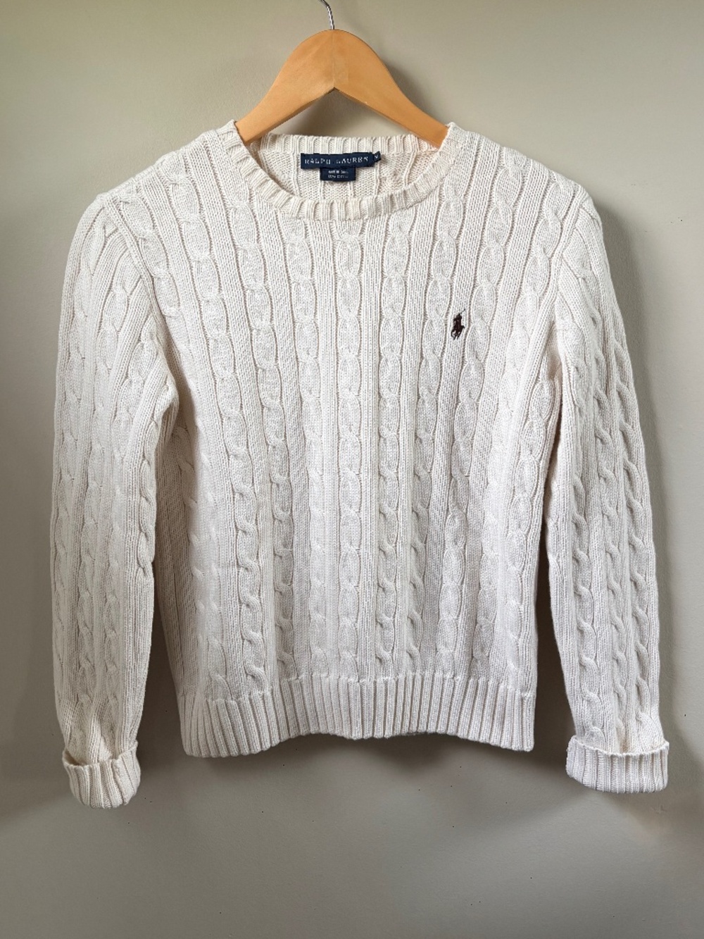 Ralph Lauren Cream Cotton Cable Knit Sweater M